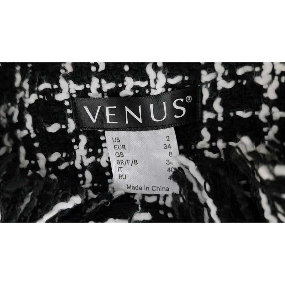 Venus Women Black Longline Tweed Fringe Blazer Jacket Size 2 - Picture 10 of 10